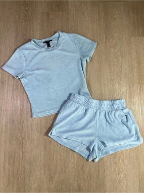 Light Blue Terry Cloth Minimalist Chic Matching Set